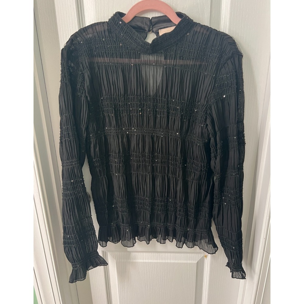Keepsake The Label Womens Top Black Sheer Ruched Sequins Gothic Witchy Sz 10 NEW